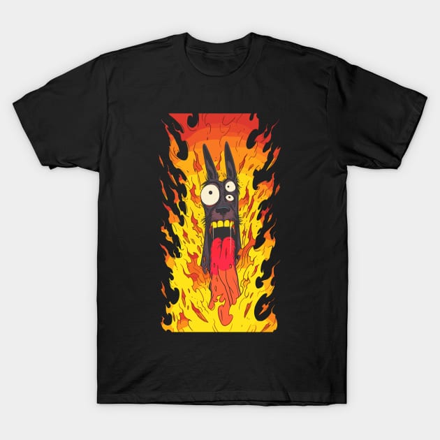 Yes its Hot! Demon Doberman in Hell Comic Horror Art Funny T-Shirt by RuftupDesigns